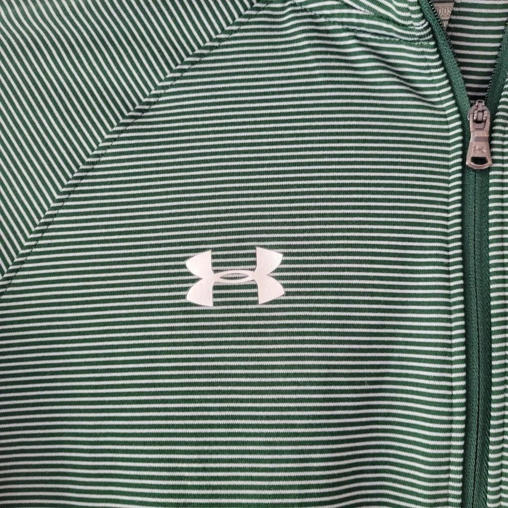 Under Armour Women's Heatgear 1/4 Zip Green Striped Pullover Size S Loose Fit - Picture 3 of 6